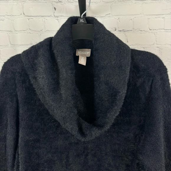 Chico’s Cowl Neck Black Super Soft Fuzzy Sweater Size 2 Medium - Picture 3 of 6